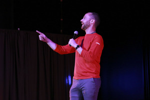 Dan McCort performing his stand-up comedy special, 