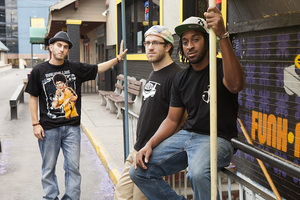 (From left) Jack Brown, Adam Gold and Emanuel Washington, members of local band Sophistafunk, return home after a week-long tour in the United Kingdom.