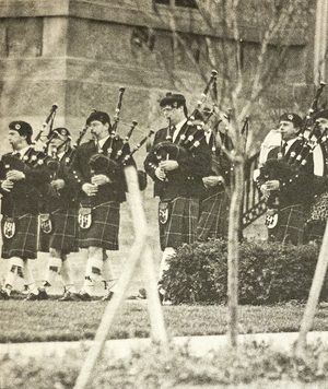 Bagpipes, traditional of Scotland, were played at the dedication of the Place of Remembrance in April of 1990. The name of each victim is engraved on the wall.