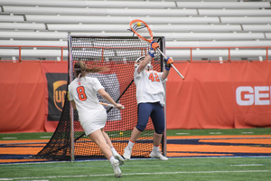 Hannah Van Middelem, pictured earlier in the season, made six saves in Syracuse's season-ending loss to Princeton.