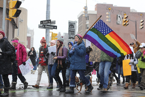 Protesters marched from the Everson Museum of Art to the University United Methodist Church.
