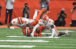 Garrett Shrader went 0-for-7 on throws of 20+ yards and registered a 39.6 passer rating, according to Pro Football Focus, in SU's 31-14 loss to Clemson.