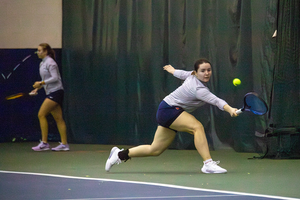 Viktoriya Kanapatskaya and Miyuka Kimoto won two of Syracuse's three doubles matches against Louisville, giving SU its first doubles point in ACC play this season.