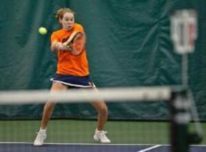 Emily Harman returns the ball during Syracuse's 6-1 win over Connecticut Friday. The Orange swept its weekend matches by defeating Providence Sunday 7-0. 