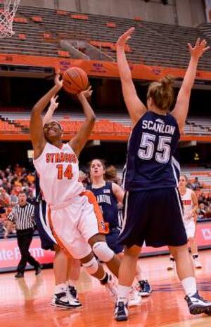 Nicole Michael misses a layup Saturday during Syracuse's 69-51 loss to Villanova, dropping Syracuse to 11th in the conference. Michael scored six points, less than half of her average.