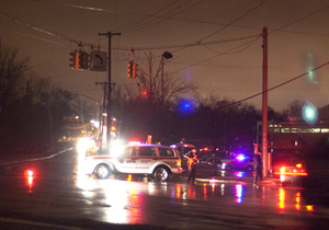 The Department of Public Safety blocks off a portion of East Colvin Street while National Grid fixes a blown transformer that caused a power outage along Euclid and Comstock avenues Monday night.