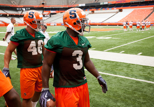 Delone Carter participates in drills at his first day back at practice on Tuesday.