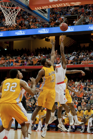 C.J. Fair leaps for a jump ball in the second half.