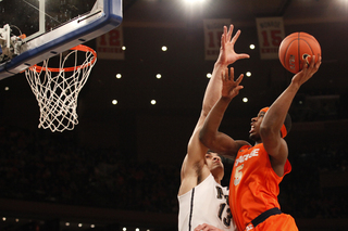 C.J. Fair goes for a shot, but is blocked by Steven Adams (#13).