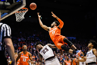 Brissett fell hard to the ground after this leap. He drew a foul but missed both shots from the charity stripe. 