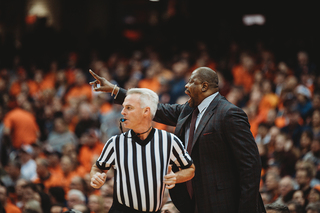 Georgetown head coach Patrick Ewing was a star for the Hoyas in the 1980s and made trips as a player to the Carrier Dome.