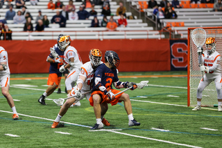 Marcus Cunningham stopping UVA's Michael Kraus inside. 